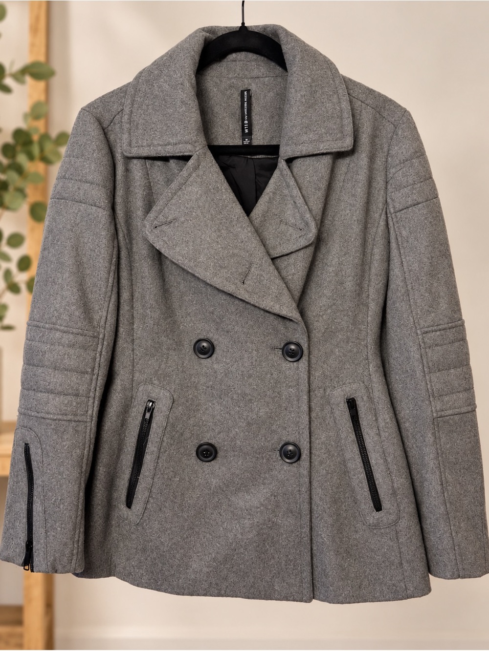 W118 by Walter Baker Wool Blend Peacoat Gray Double Breasted Zip Sleeve Size M